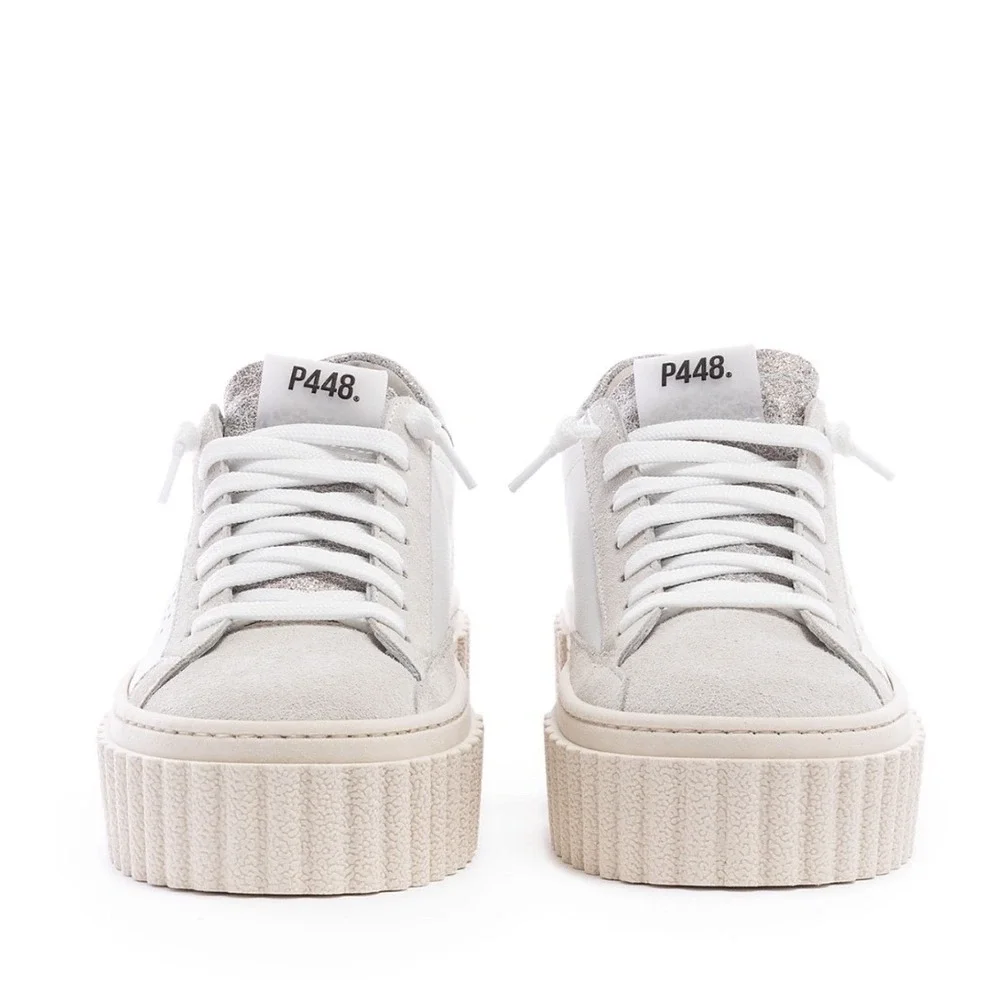 P448 Womens Creeper Platform Sneakers White Pluto Leather Glitter Size 8/ 38‎